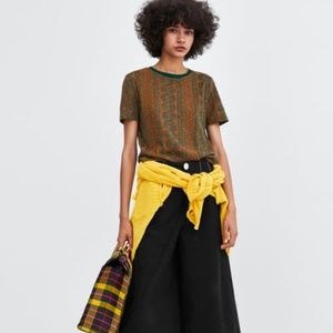 🍏🍊 ZARA GREEN ORANGE JACQUARD T-SHIRT